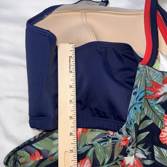 Cacique Swim Tankini Plus Size 22W Navy Floral Racerback Tank Skort Ruching Pool - Picture 12 of 15